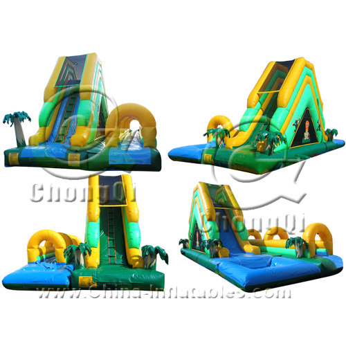 inflatable water pirate slide palm tree jungle
